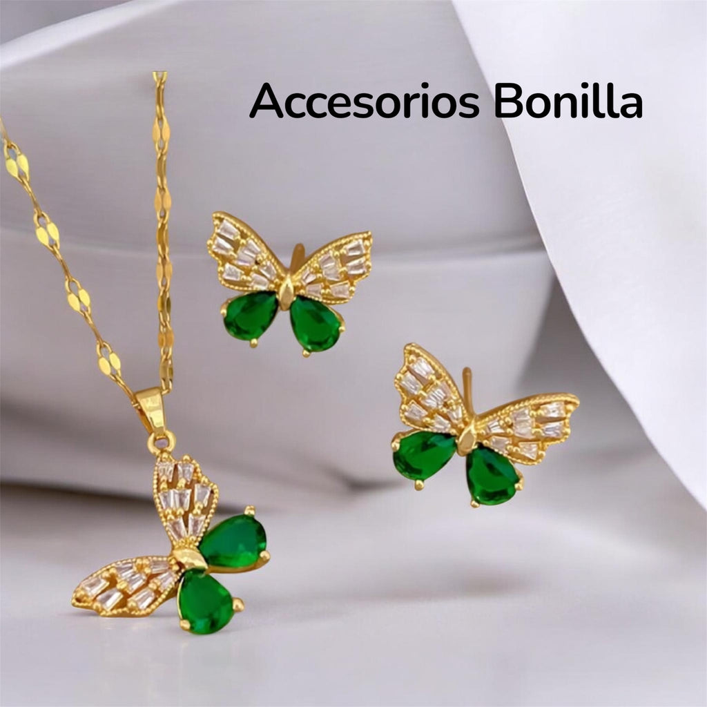 Mariposa colgante y aretes
